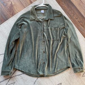 Green Corduroy Button-Up Shirt